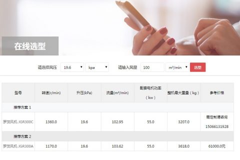 羅茨鼓風(fēng)機(jī)選型軟件PC端示例